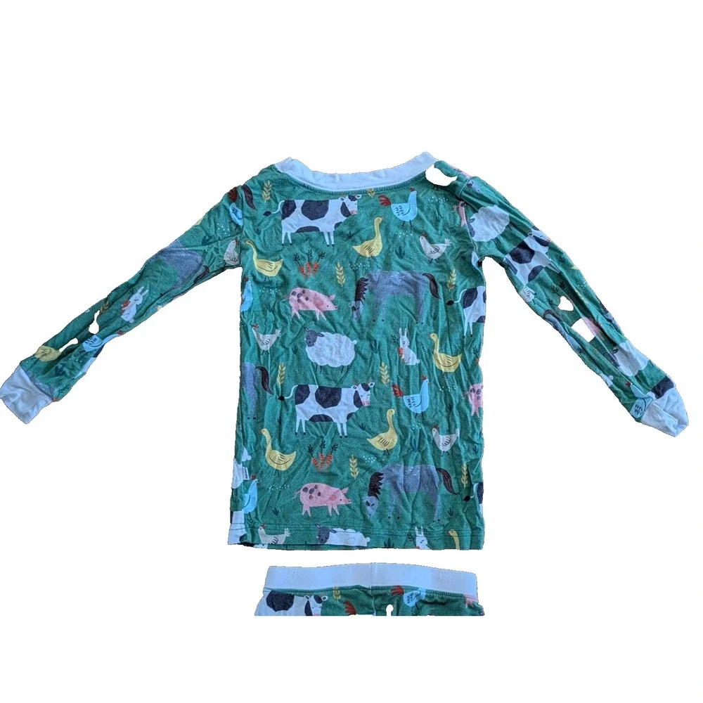 Little Sleepies Green Farm Animals 2T 2 Piece Pajama Set Bamboo Viscose Retired